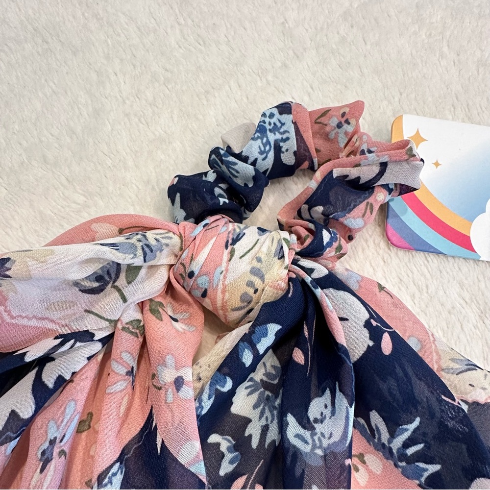 NWT Marta Scrunchie Bow Blue and Pink Floral Hair Tie - Picture 3 of 8